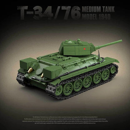 WW2 Soviet T-34 Medium Tank Building Blocks Military Brick Model Toy Set