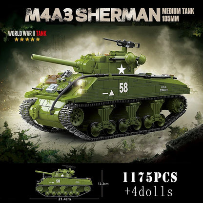 WW2 US M3A1 Stuart M4A3 Sherman Tank Building Blocks Military Brick Set