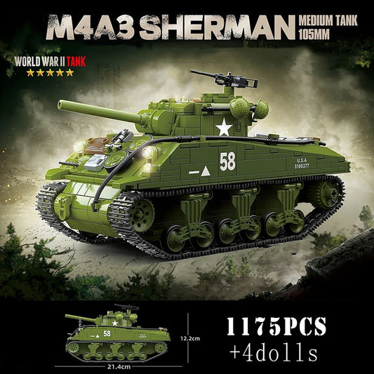 WW2 US M3A1 Stuart M4A3 Sherman Tank Building Blocks Military Brick Set