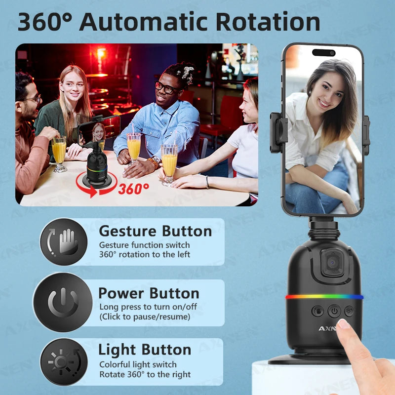 Smart Auto Face Tracking AI Gimbal for Smartphone & Action Camera 360° Vlog Kit w/ Tripod