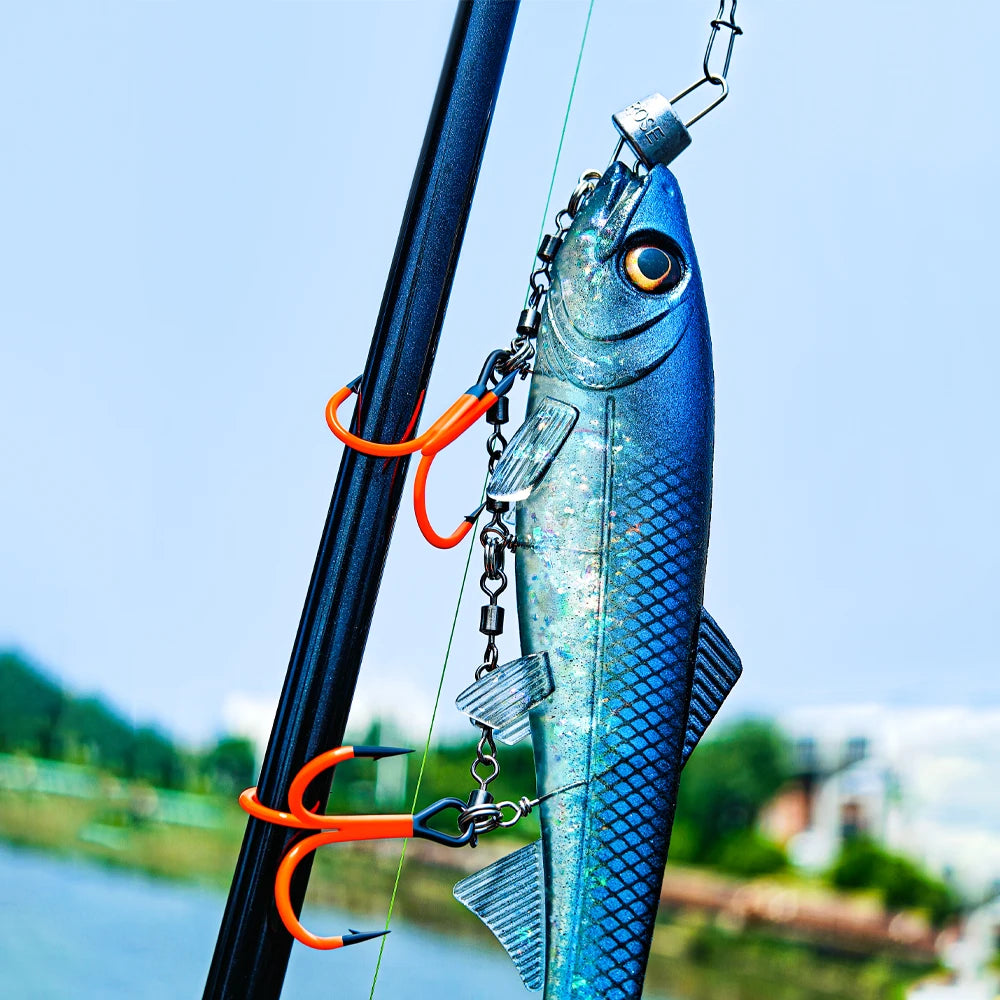 Uv-Active Fishing Hook Soft Bait Swimbait Rolling Swivel Rig #1 #1/0 #2/0