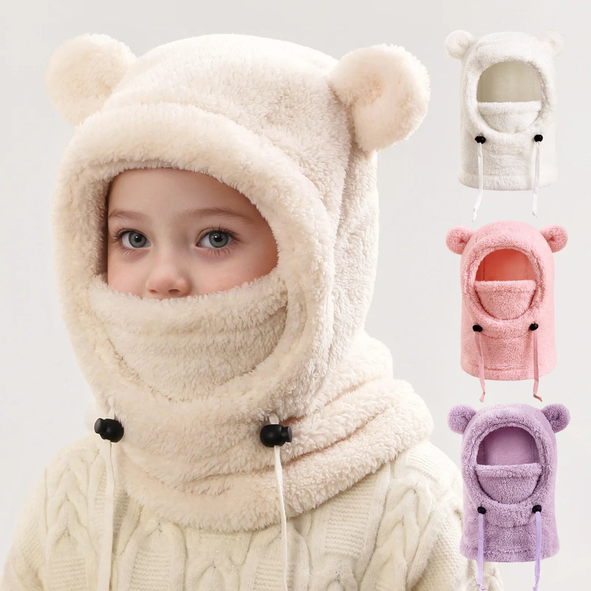 Warm Winter Hats for Kids 3-14 Years with Plush Scarf Boys Girls