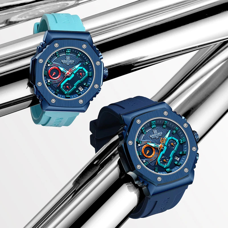 NAVIFORCE Fashion Couple Watches Casual Original Sport Silicone Strap Wristwatch for Lovers Auto Date Display Quartz Chronograph-EXPROTAS