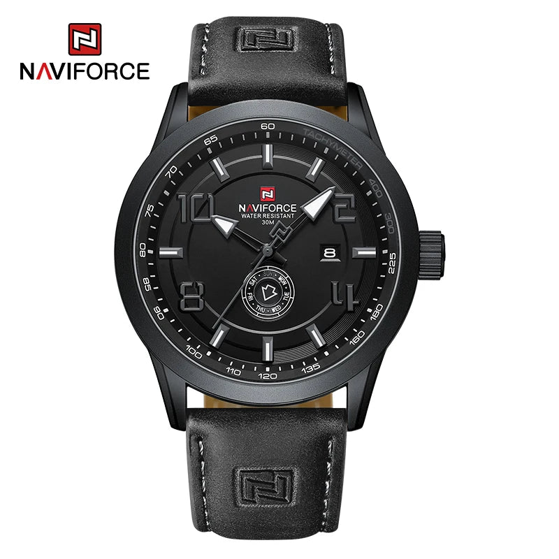 NAVIFORCE Trend Casual Wristwatch for Man Military Sports Water Resistant Leather Strap Men's Clock Quartz Calendar Male Watches-EXPROTAS
