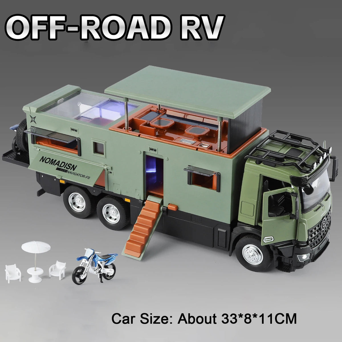 1:18 Folding Rearview Mirror Off-road RV Diecast Model with Sound & Light