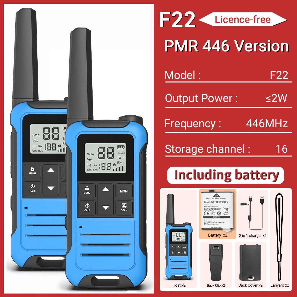 2pcs Two Way Radio Walkie Talkie Long Range Portable Rechargeable for Camping