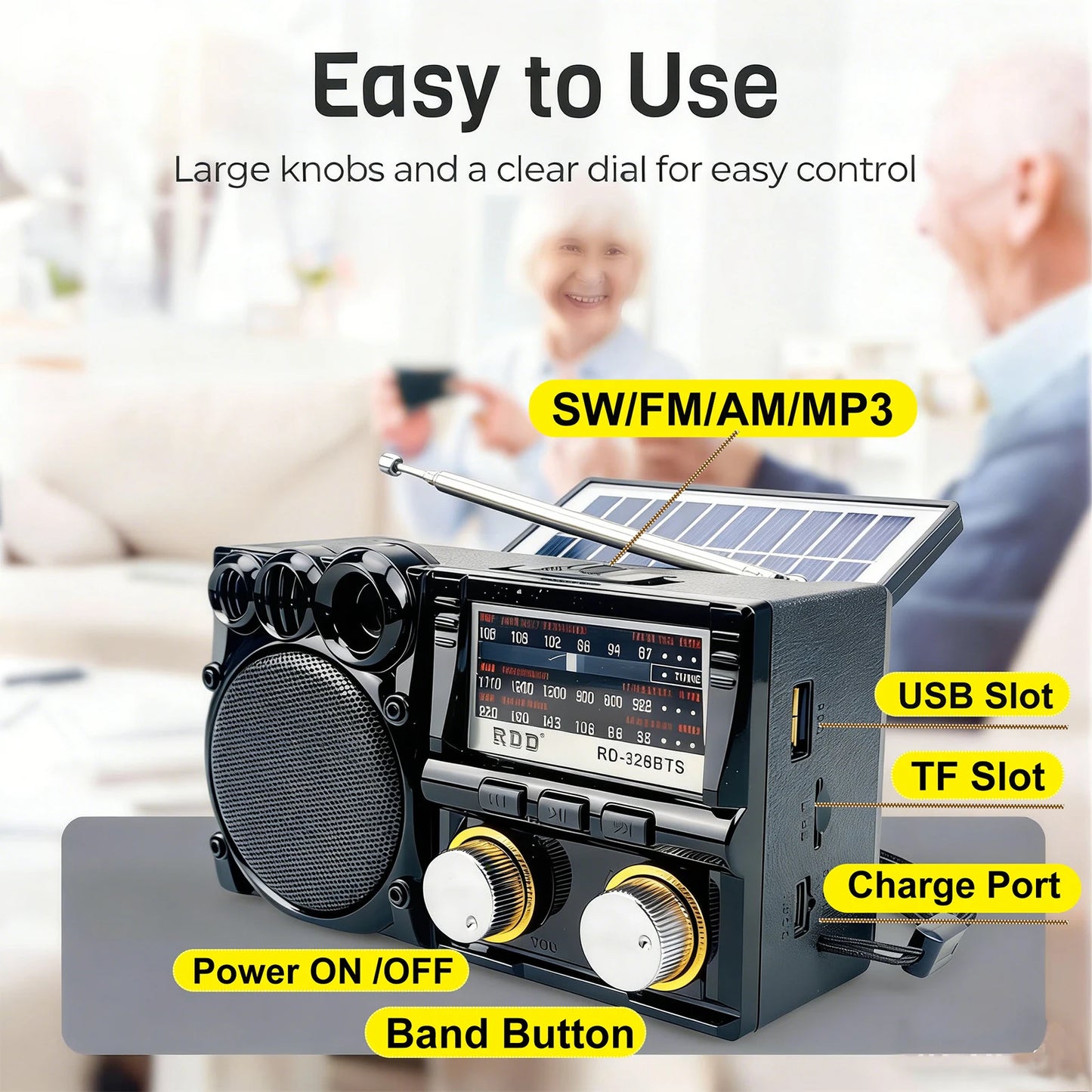 Portable Bluetooth Speaker Solar FM AM SW Radio Rechargeable Player