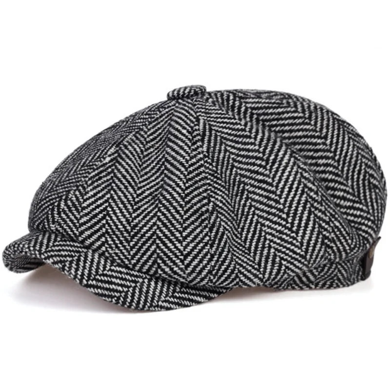 Tweed Peaky Blinders Hat Adjustable Newsboy Cap Herringbone Wool Flat