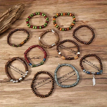 10Pcs Vintage Bohemia Men's Bracelets Stylish Leaves Wristwear Jewelry