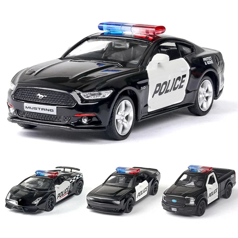 1:36 Alloy Diecast Car Models Police Car Black with Pull Back Function