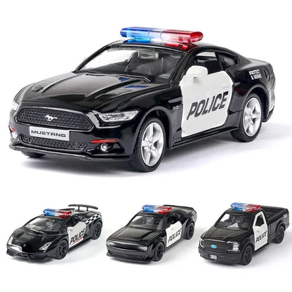 1:36 Alloy Diecast Car Models Police Car Black with Pull Back Function