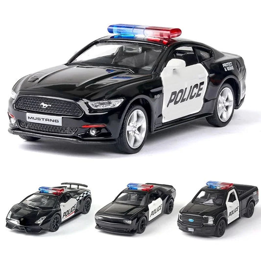 1:36 Alloy Diecast Car Models Police Car Black with Pull Back Function