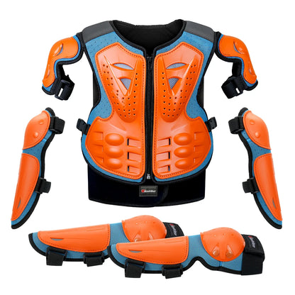 Kid's Motorcycle Armor Vest Protection Jacket Moto Full Armor for Children Eye Catching Short Length Motocross Body Armor Riding Kneepads