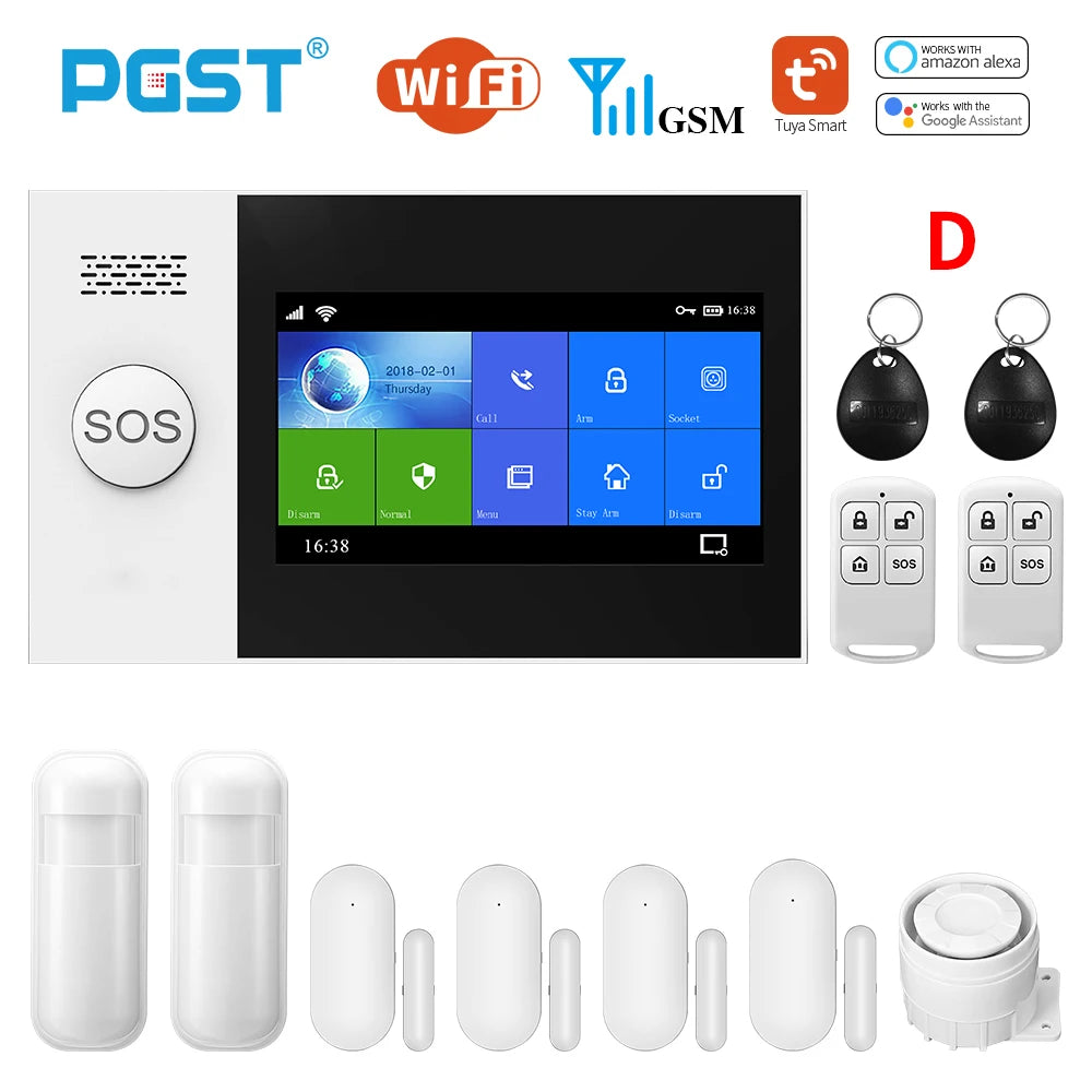 PGST PG-107 Tuya Wireless Home WIFI GSM Home Security With Motion Detector Sensor Burglar Alarm System APP Control Support Alexa-EXPROTAS