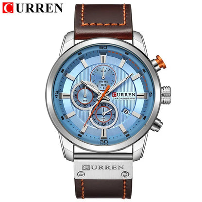 Curren Mens Watch Waterproof Quartz Chronograph Leather Strap 8291