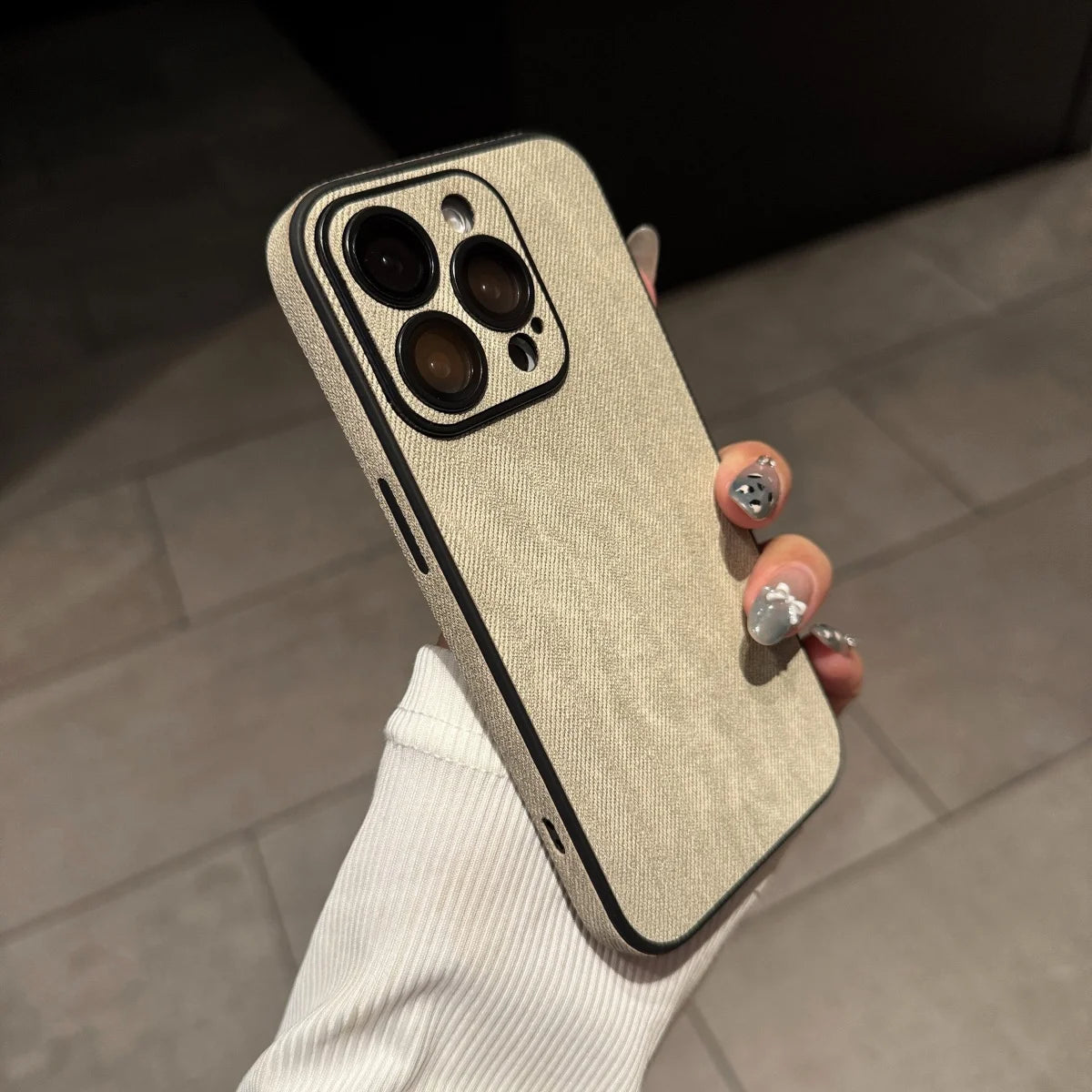 Washed Leather Fabric Phone Case for iPhone 11-17 Air Pro Max Lens Protection