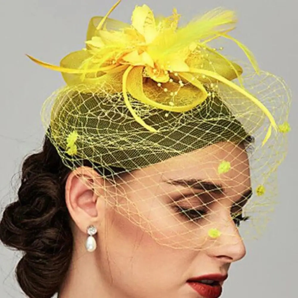 Flowers Feather Mesh Headwear Hat Party Accessory 1pc 27cm Multi Colour