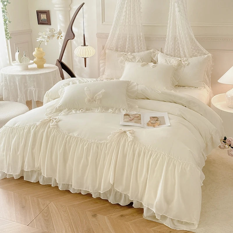 3pcs Ruffle Duvet Cover Bedding Set with Pillowcases for Bedroom