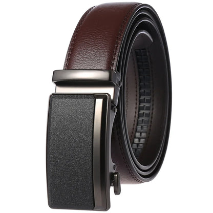 Men's Leather Belt Automatic Buckle 3.5cm Wide Luxury Black Waistband