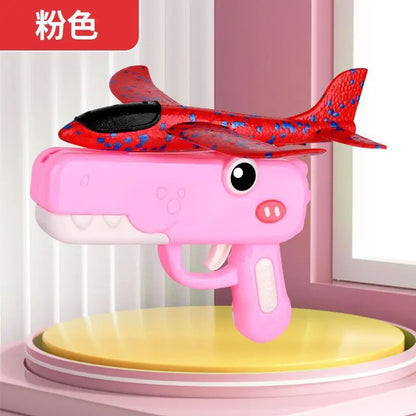 Dinosaur Foam Airplane Launcher Toy Glider Planes for Kids Outdoor Fun