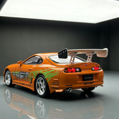 1:24 Fast & Furious Supra Alloy Diecast Sports Car Model, Pull Back Toy with Light & Sound Collectible Gift for Car Fans