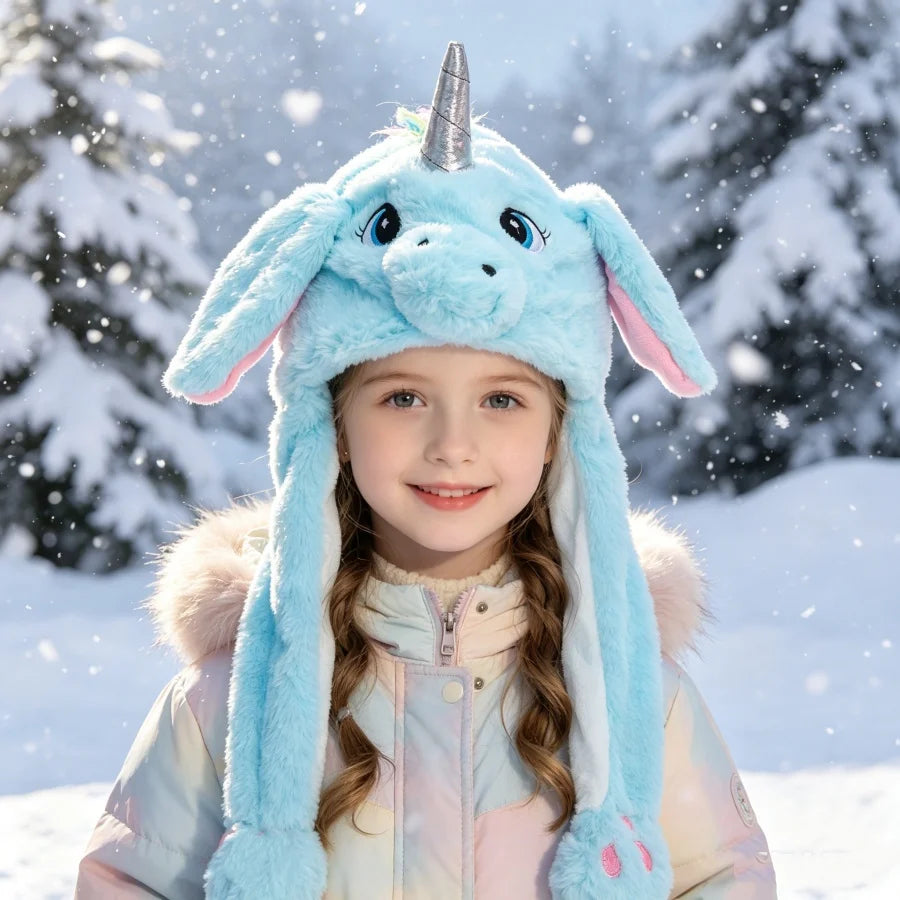 Warm Ear Protection Unicorn Hat with Moving Plush Ears for Kids Party