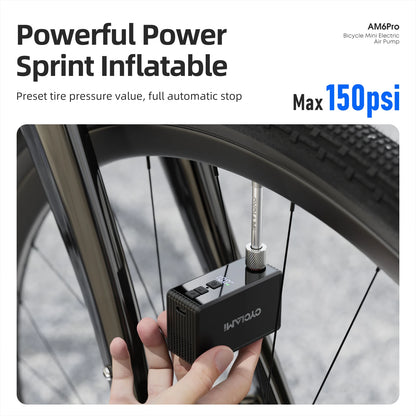 CYCLAMI AM6 Pro Mini Electric Automatic Air Pump Portable Digital Inflator MTB Road Bike Schrader Presta Tires 150PSI 800mAh