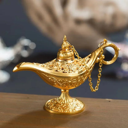 12cm Classic Aladdin Magic Genie Lamp Incense Burner Retro Wishing Oil Decor