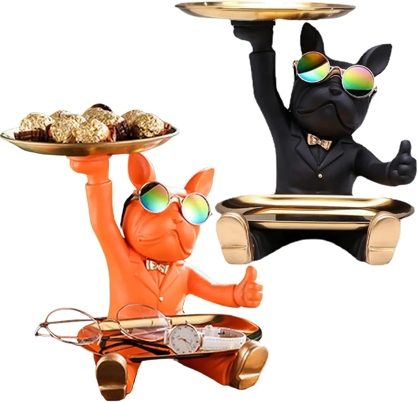 Resin French Bulldog Tray Statue Cool Dog Storage Bowl Home Office Desk Decor