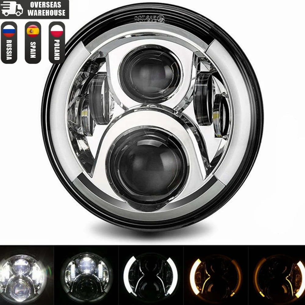 7" LED Headlight w/ DRL Angel Eyes for Harley Honda Yamaha Jeep H4