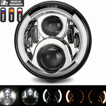 7" LED Headlight w/ DRL Angel Eyes for Harley Honda Yamaha Jeep H4