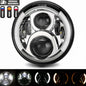 7" LED Headlight w/ DRL Angel Eyes for Harley Honda Yamaha Jeep H4