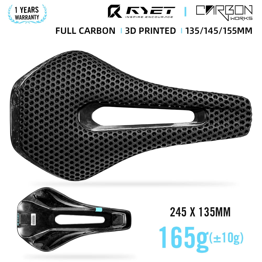 RYET 3D Printed Full Carbon Saddle 135/145/155mm for MTB Gravel Road Bike