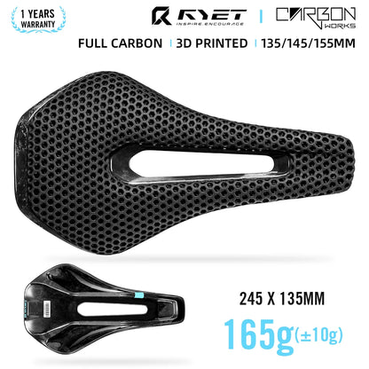 RYET 3D Printed Full Carbon Saddle 135/145/155mm for MTB Gravel Road Bike