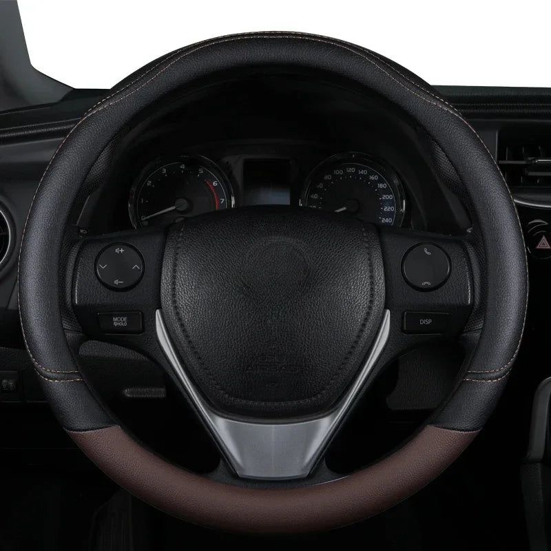 1PC Steering Wheel Cover PU Leather Anti-Slip Universal Fit Black Pink