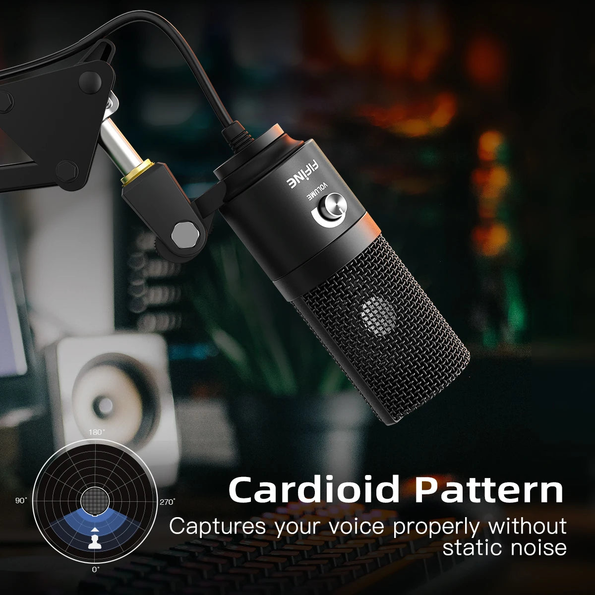 FIFINE K669 USB Condenser Microphone with Gain Knob Metal Recording Mic for PC Laptop