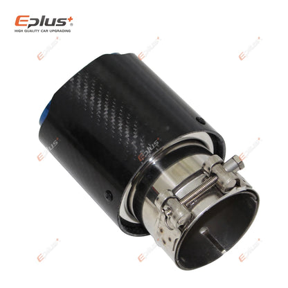 Universal Glossy Carbon Fiber Exhaust Tip Stainless Blue Straight Muffler