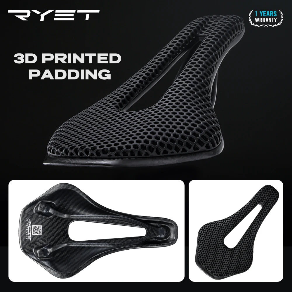 RYET 3D Printed Carbon Saddle Ultralight Hollow Breathable for MTB Gravel Road