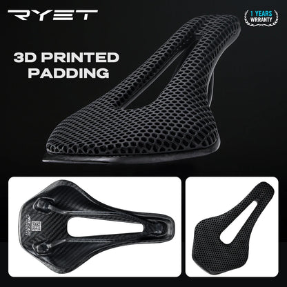 RYET 3D Printed Carbon Saddle Ultralight Hollow Breathable for MTB Gravel Road
