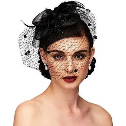 Flowers Feather Mesh Headwear Hat Party Accessory 1pc 27cm Multi Colour