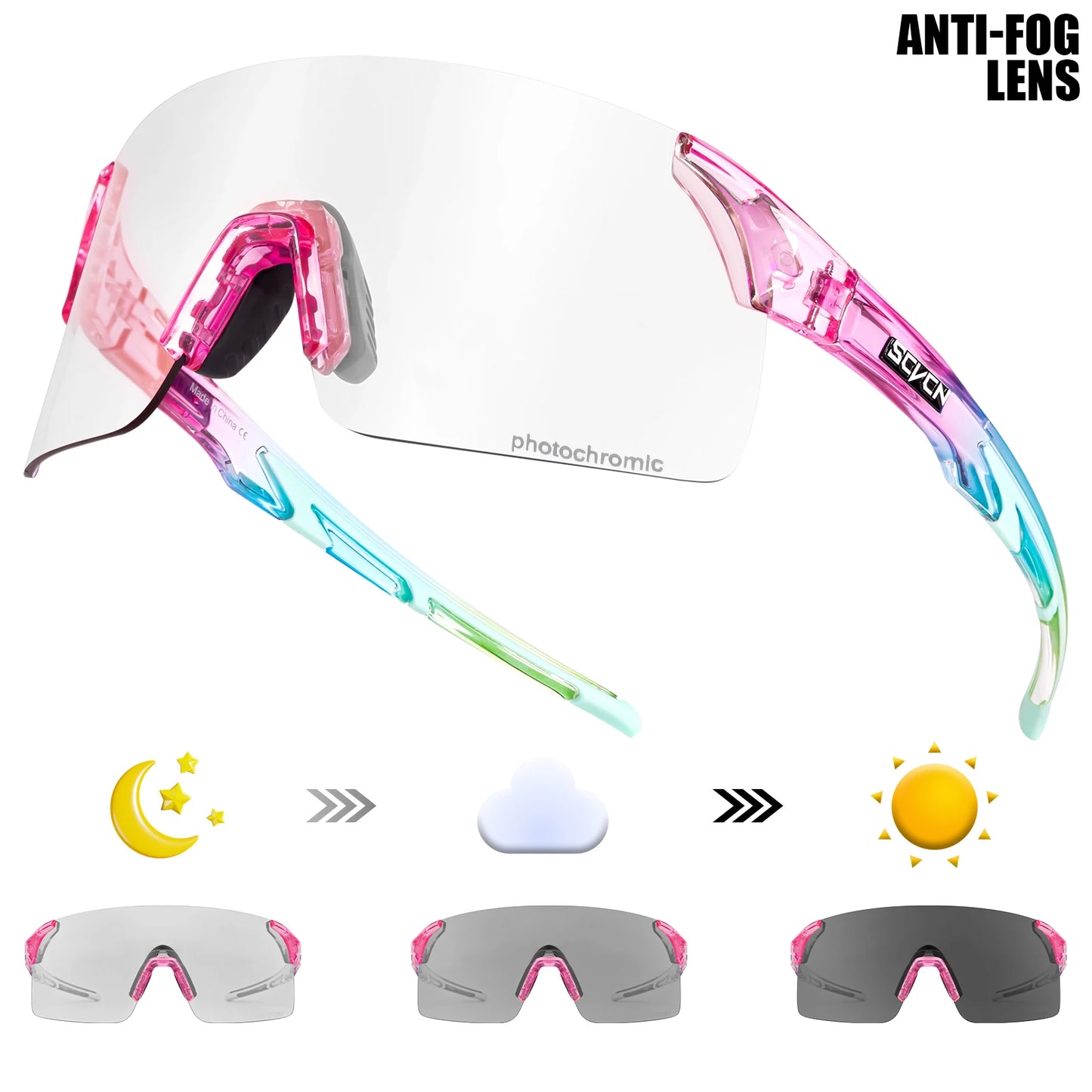 SCVCN Photochromic Cycling Glasses UV400 Anti-Fog MTB Sunglasses Men/Women