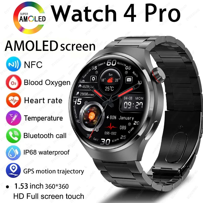 For Huawei GT4 PRO Smart Watch Men Watch 4 Pro AMOLED HD Screen Bluetooth Call GPS NFC Heart rate waterproof SmartWatch 2024 New-EXPROTAS