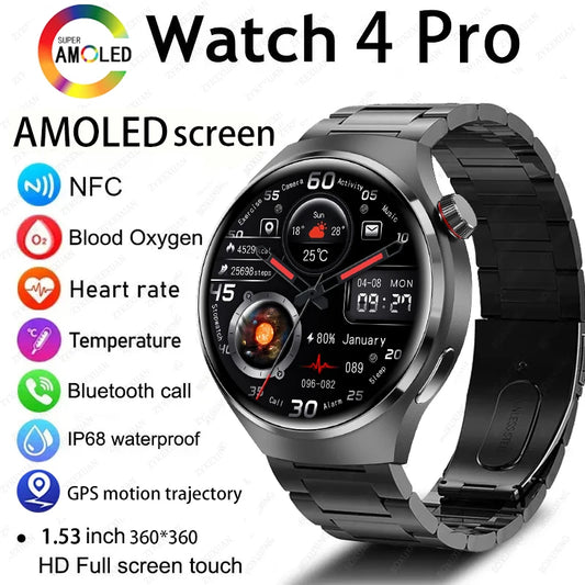 For Huawei GT4 PRO Smart Watch Men Watch 4 Pro AMOLED HD Screen Bluetooth Call GPS NFC Heart rate waterproof SmartWatch 2024 New-EXPROTAS