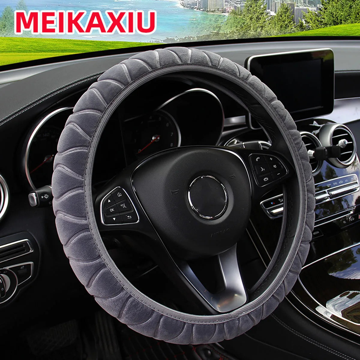 Fluffy Flower Steering Wheel Cover 14.5-15 Inch Universal Car Accessory