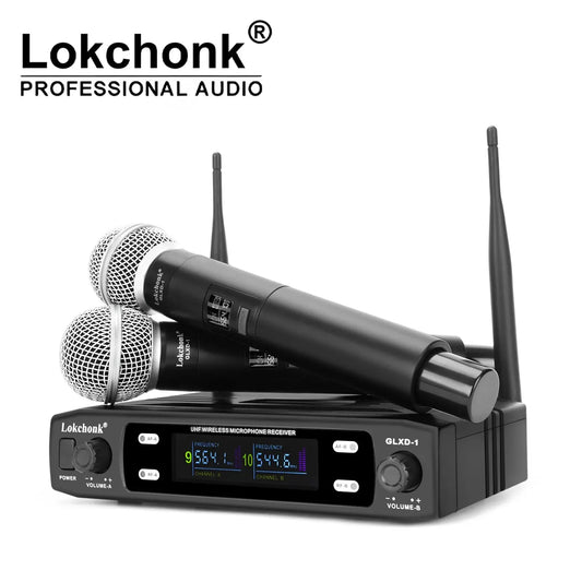 GLXD1 Professional Wireless Microphone System Dual Channel UHF Fixed Frequency Cordless Handheld Dynamic Mic For Karaoke Party-EXPROTAS