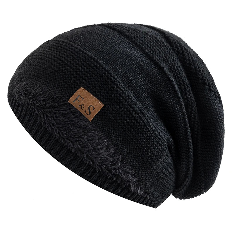 Faux Fur Lined Winter Beanie Hat Slouchy Cap Warm Unisex for Men Women