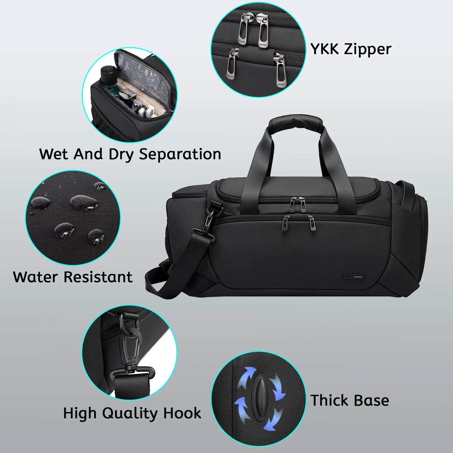 BANGE Waterproof Travel Bags 21 Inch Duffel for Men with Shoe Compartment