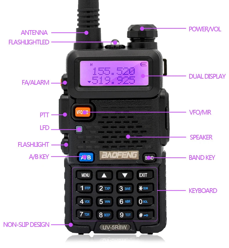 Baofeng Walkie Talkie UV 5R 5W 8W Dual Band Ham Two Way Radio Vhf Uhf FM Radio Handheld Transceiver Hunting Long Range-EXPROTAS