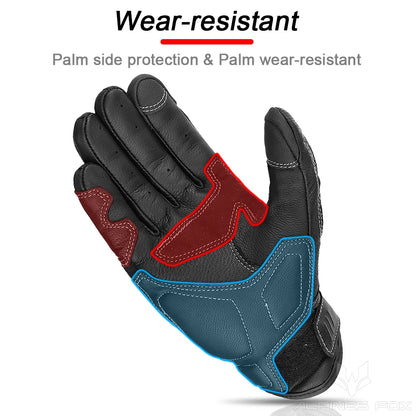 Vintage Genuine Leather Motorcycle Gloves Summer Perforated Breathable CE Approved