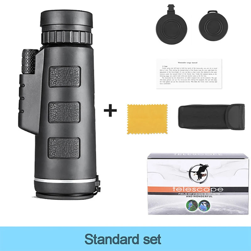 40x60 HD Monocular Telescope Phone Adapter Waterproof Pocket Hunting Camping